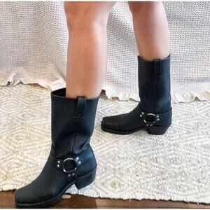 Frye Vintage Black  Leather Harness Boots Size 6.5